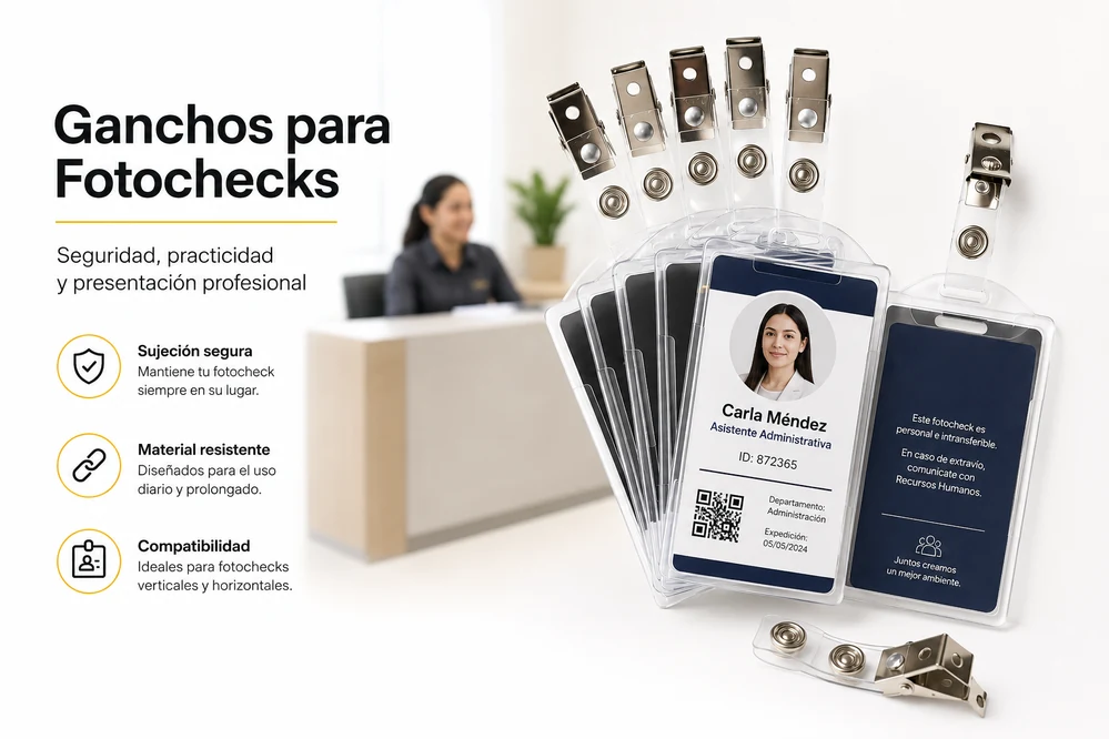 Ganchos clip para fotocheck que sujetan credenciales y carnets