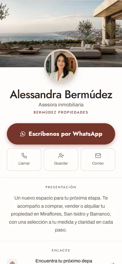 Captura del perfil de ejemplo de inmobiliaria